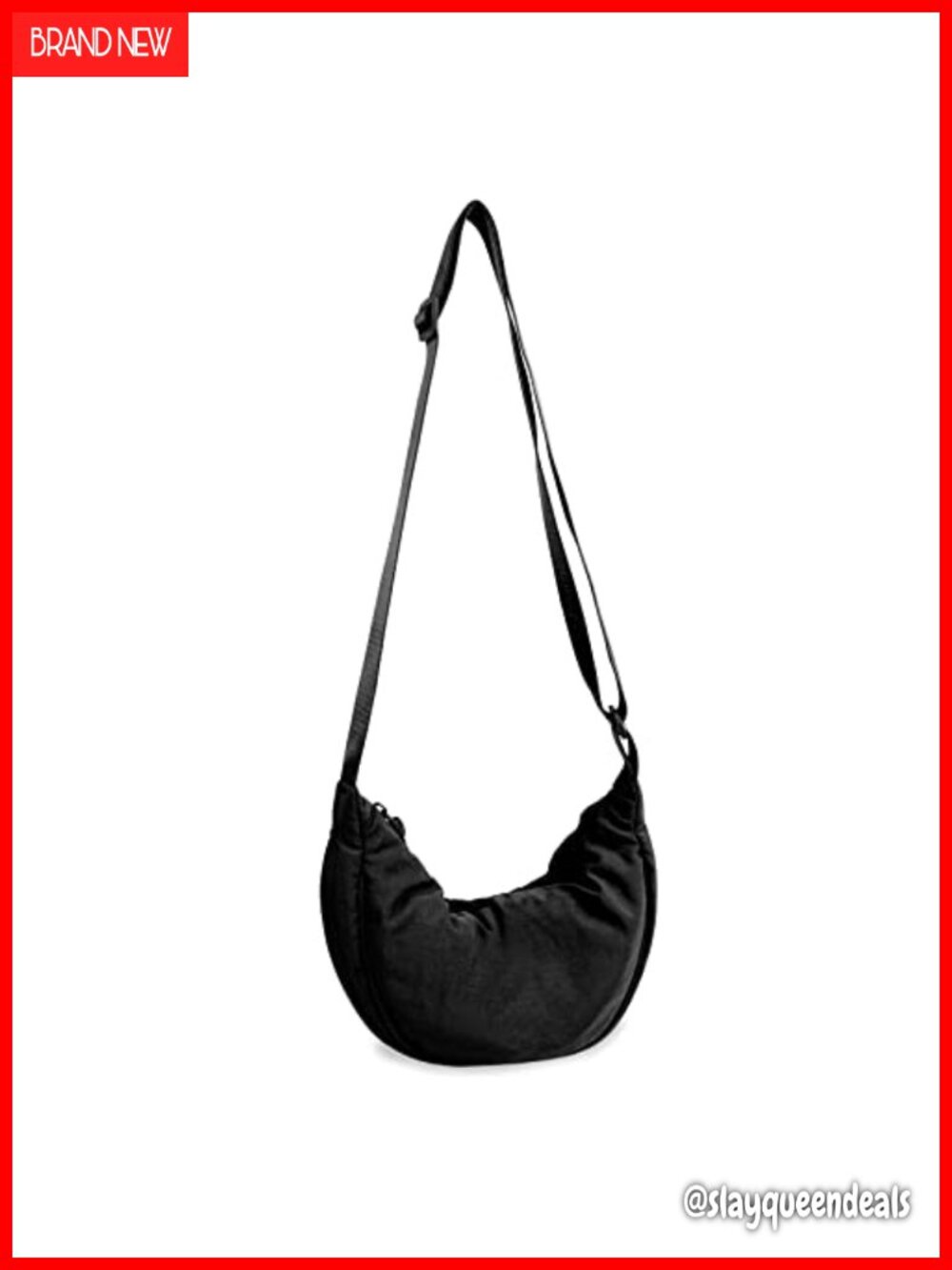 Nylon Crescent Crossbody Bag Adjustable Strap Double Zipper Sling Purse